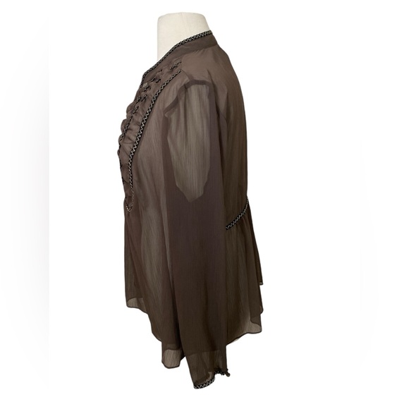 Lane Bryant brown sheer chiffon fairycore peasant top - Picture 3 of 7